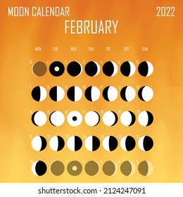 February 2022 Moon calendar. Astrological calendar design. planner. Place for stickers. Month cycle planner mockup. Isolated color liquid background.