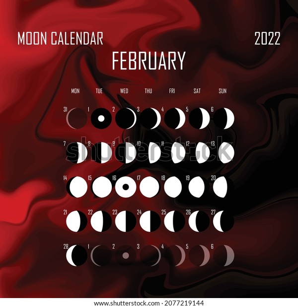 February 2022 Moon calendar. Astrological
calendar design. planner. Place for stickers. Month cycle planner
mockup. Isolated color liquid
background.