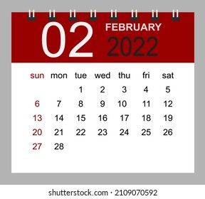 Febrero de 2022. Plantilla de calendario mensual vectorial 2022 año en un estilo sencillo para el diseño de plantillas. La semana comienza el domingo.