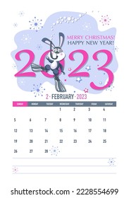 February 2023. Black rabbit. Diving. Cute rabbit scuba diver. Symbol of new year. Chinese calendar.