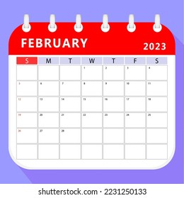 Plantilla de calendario de febrero de 2023. Diseño de vectores.