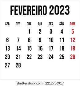 February 2023 calendar vector in flat and clean style, week start on monday