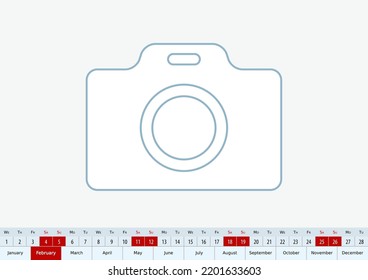 February 2023 for desk calendar, one line vector template calendar in English.