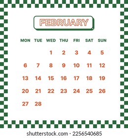 February 2023 simple design digital and printable calendar template illustration. Notes, scheduler, diary, calendar, memo, planner document template background. 