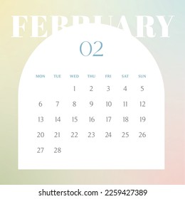 February 2023 simple design digital and printable calendar template illustration. Notes, scheduler, diary, calendar, memo, planner document template background. 