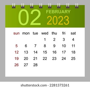 February 2023. Vector monthly calendar template 2023 year in simple style for template design. Week starts from Sunday.
