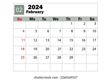 February 2024 calendar. Diary calendar. Daily planner. Vector illustration.