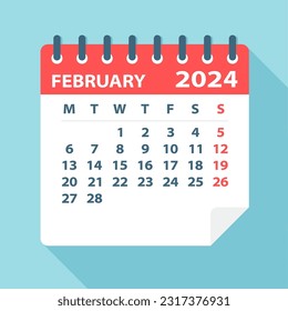 February 2024 Calendar Leaf - Illustration. Vector graphic page