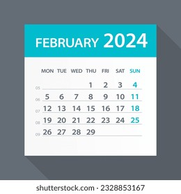 February 2024 Calendar Leaf - Illustration. Vector graphic page