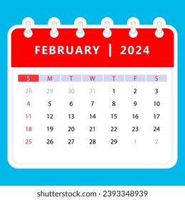 February 2024 calendar. Sunday start. Vector design