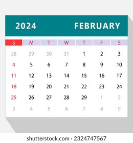 February 2024 calendar template. Vector design