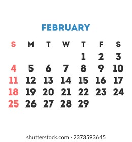 February 2024 month calendar. Vector illustration.