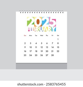 February 2025 Calendar. Date month of February 2025. Page of annual monthly calendar February 2025.