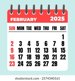 February 2025 Calendar. Desk Calendar 2025, Template Minimalist Calendar with Flat Design