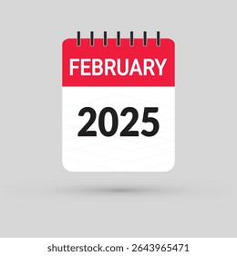 February 2025 Calendar Icon in flat design style on blank background