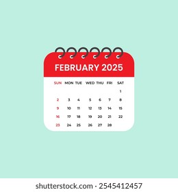 February 2025 Calendar Leaf. Calendar 2025 in flat style vector stock illustration.