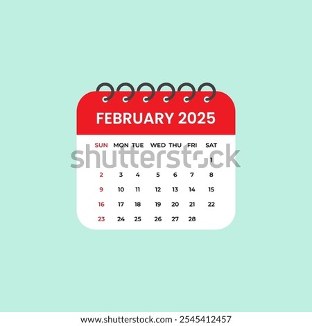 February 2025 Calendar Leaf. Calendar 2025 in flat style vector stock illustration.