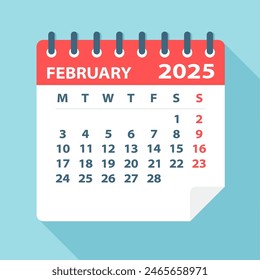 February 2025 Calendar Leaf - Illustration. Vector graphic page