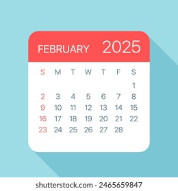 February 2025 Calendar Leaf - Illustration. Vector graphic page