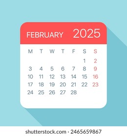 February 2025 Calendar Leaf - Illustration. Vector graphic page