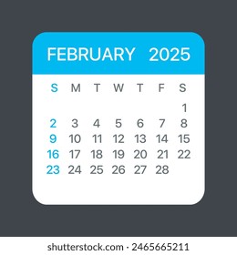 February 2025 Calendar Leaf - Illustration. Vector graphic page