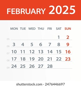 February 2025 Calendar Leaf - Illustration. Vector graphic page