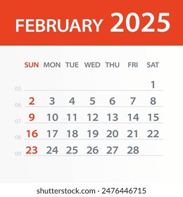 February 2025 Calendar Leaf - Illustration. Vector graphic page