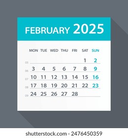 February 2025 Calendar Leaf - Illustration. Vector graphic page