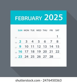 February 2025 Calendar Leaf - Illustration. Vector graphic page