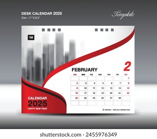 Febrero 2025 - Calendario 2025 Vector de Plantilla, Diseño de calendario de escritorio 2025, Plantilla de calendario de pared, planificador, Póster, Vector de calendario profesional de diseño, organizador, inspiración