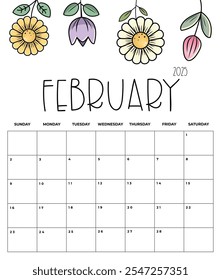 February 2025 Kids Calendar with Cute Floral Design