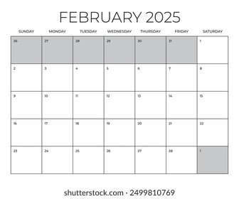 February 2025 Office Calendar, Blank Calendar Template, Home Office Monthly Planner, Letter Size Calendar