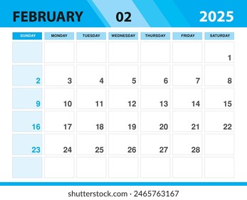 February 2025 template, Calendar 2025 template vector, planner monthly design, Desk calendar 2025, Wall calendar design, Minimal style, advertisement, poster, printing media, green background concept