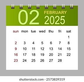 February 2025. Vector monthly calendar template 2025 year in simple style for template design. Week starts from Sunday.
