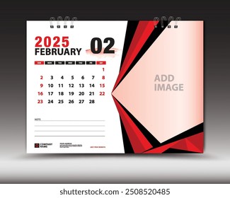 February 2025 year, Desk calendar 2025 template, Printable, Planner, Wall calendar design, Week starts on Sunday, Stationery design, Printing media, advertisement, calendar design vector illustration