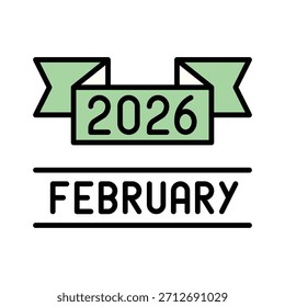 Februar 2026 Banner Vektorgrafik Gefüllte Stilsymbol