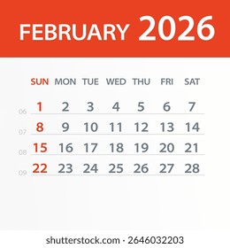 February 2026 Calendar Leaf - Illustration. Vector graphic page
