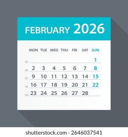 February 2026 Calendar Leaf - Illustration. Vector graphic page