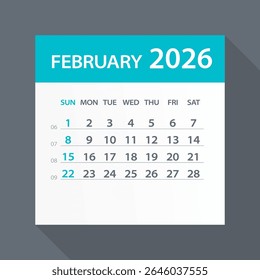 February 2026 Calendar Leaf - Illustration. Vector graphic page