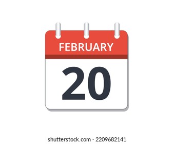 Februar, 20. Kalendersymbol Vektorgrafik, Konzept von Zeitplan, Geschäftswelt und Aufgaben
