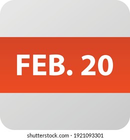 February 20th date icon, single day vector illustration modern flat style. Calendar element for web design, schedule, planner, organizer. 