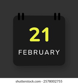 February 21 - Black Calendar Icon - Vector Illustration
