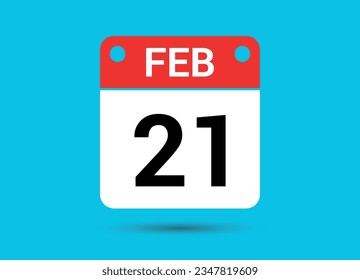 February 21 Calendar Date Flat Icon Day 21 Vector Illustration