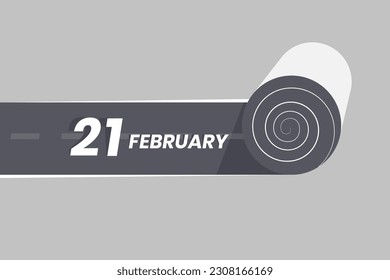 21. Februar Kalendersymbol rollt innerhalb der Straße. 21. Februar Datum Monat Symbol Vektorgrafik.