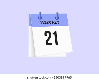 21. Februar - Kalender und Zeitplaner. Erinnerung an das Symbol des Tageskalenders. Vektorgrafik.