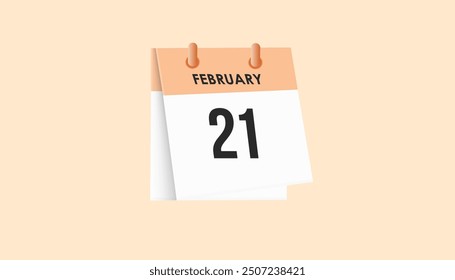 February 21 - calendar and Time planner. Daily Calendar Icon reminder. Vector Illustration.