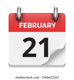 February 21 flat daily realistic calendar icon date vector image