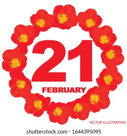February 21  icon. For planning important day. Banner for holidays and special days with flowers. 21st of February icon. Illustration.