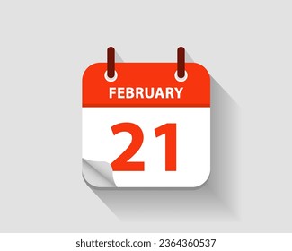 21 de febrero. Icono de calendario diario plano vectorial. Fecha y hora, día, mes. Año. Ilustración del vector