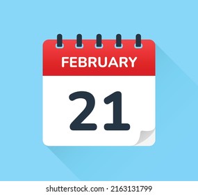 February 21 vector flat design of daily calendar icon. Date and day of the year.